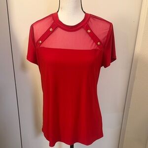 Elegant Red Button Detail Sheer Top